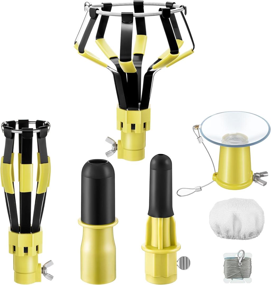 Dreyoo 4 Pieces Set Light Bulb Changer, Suction Cup and Cage Changer for Incandescent, Floodlight, Broken Bulb and Recessed Lights, Compatible with Standard Extension Pole, Pole Not Included (Yellow)