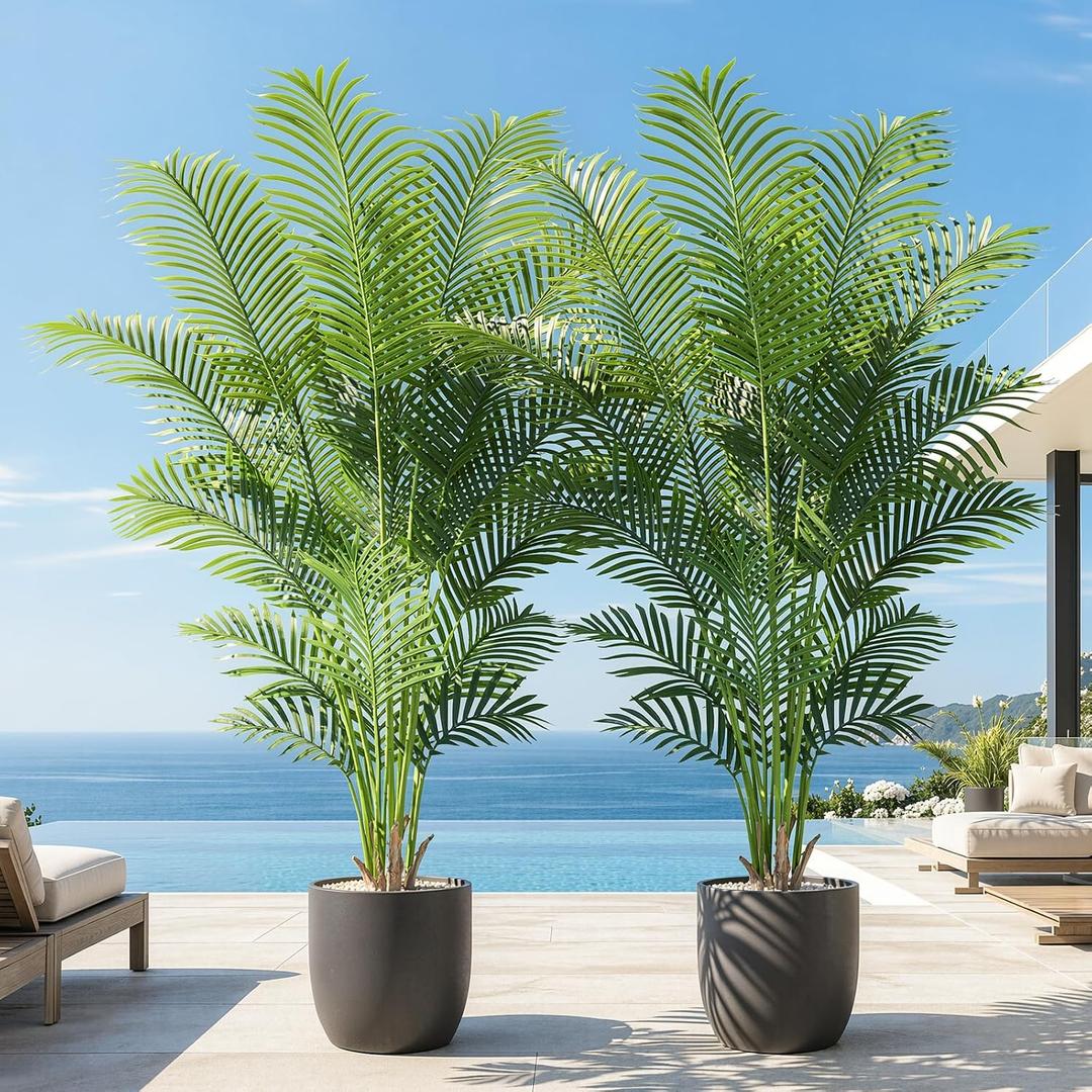 Artificial Palm Tree 6ft Tall Fake Palm Tree Indoor Decor with 18 Trunks and Real Bark Design Faux Tropical Areca Palm Silk Floor Plant in Pot for Home Office Living Room Bedroom Decor 2pcs