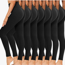 Syrinx 7 Pack Leggings for Women - High Waisted Tummy Control Soft Yoga Pants for Workout Running S-M