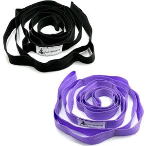 Stretching Strap Yoga Strap with Loops, Stretch Straps for Physical Therapy, Non-Elastic Exercise Strap for Pilates, Dance and Gymnastics with Workout Guide (Purple+Black)