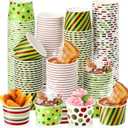 LemonRoad 200 Pcs Christmas Treat Snack Dessert Cups 9 oz Disposable Double Coated Hot Ice Cream Cups Red Green White Polka Dot Striped for Food Soup Hot Cold Drink Xmas Party Supplies