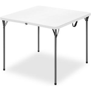 34" Square Folding Table for 4 Person, 330lbs Weight Capacity Foldable Table with HDPE Tabletop & Heavy-Duty Steel Legs, Large Portable Picnic Table for Indoor Outdoor Parties, Camping, White, 34" x 34" x 28.54"