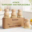 4 Pack Bamboo Dish Brush, Dish Scrubber Brush with Sisal Bristle, Natural Scrub Brush for Kitchen Cleaning Dishes, Pots, Pans, Bottles, Vegetables
