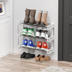 DEYILIAN 3 Tier for Wall Mounted Shoe Rack with Hook and Loop Sticky Adhesive Strips Shoe Shelf, Slim Shoe Rack Space Saving Design Wall Shoe Organizer for RV
