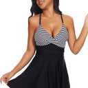 SHAPERIN Women One Piece Skirted Swimsuit Tummy Control Bathing Suits Swimdress Swim Dress Monokini Swimwear (Medium, Striped)