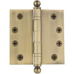 Nostalgic Warehouse Ball-Tip Residential Door Hinge with Square Corners (4" x 4", Antique Brass)