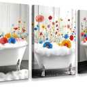 QPOKLAF Funny Bathroom Wall Art Prints,Colorful Wildflower Framed Poster Restroom Aesthetic Decorations Set of 3 (11"x14",Unframed)
