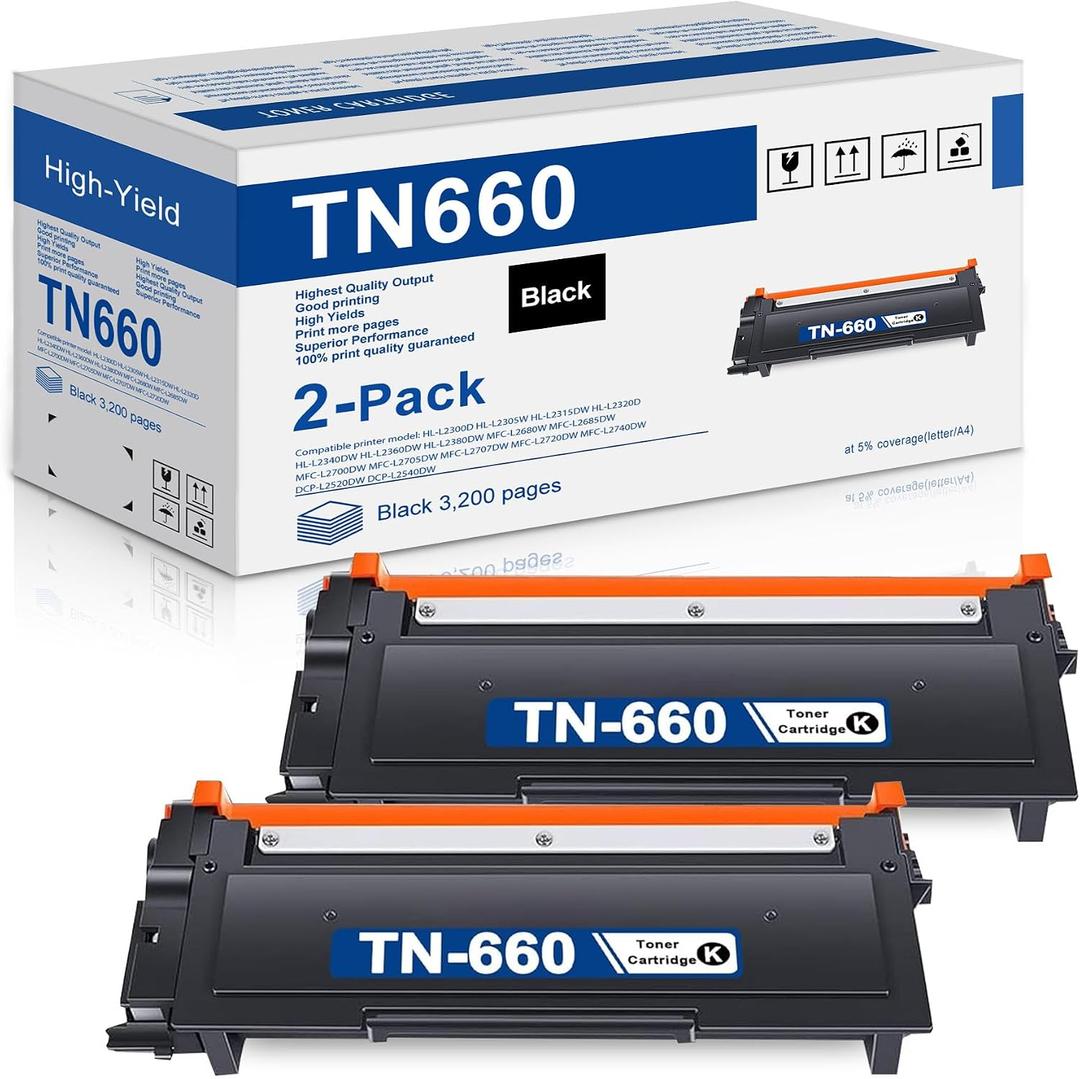 TN660 Toner Cartridge High Yield Replacement for Brother TN 660 TN630 to use with HL-L2300D HL-L2380DW HL-L2320D DCP-L2540DW HL-L2340DW HL-L2360DW MFC-L2720DW Printer,TN6602PK