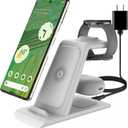 3 in 1 Wireless Charger Compatible for Google Pixel Watch1 Only,Wireless Charging Station for Pixel 9 Pro XL/9/8/7/6 Pro/7a,Pixel Buds Pro,Charger Stand Compatible with iPhone(Not for Pixel Watch 3/2) (White)