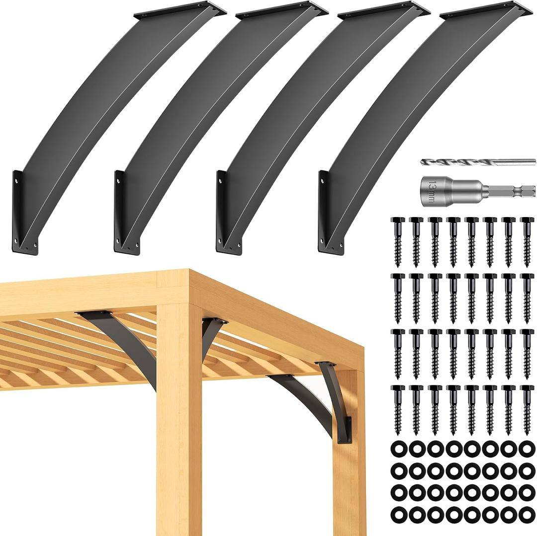 Q235-Steel Integrated Arc 45 Degree Pergola Support Bracket 2''x4''（Actual Tube Dia: 1.5''x 3.2''） Heavy Duty 4Pack
