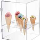 CroBlissful Acrylic Ice Cream Cone Holder 9 Holes Clear Waffle Cone Cabinet Transparent Ice Cream Display Case Stand for Bakeries Coffee Shops Dessert Shops(11.81 x 8.66 x 8.66 Inches)