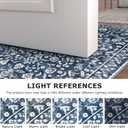 Vintage Washable Runner Rug 2x6, Navy Runners for hallways, Super Soft Kitchen Runner Rug Non Slip, Printed Faux Wool Floral Thin Carpet Runner for Entryway Laundry Room Bedroom
