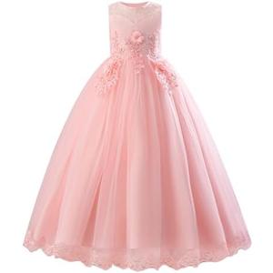 IDOPIP Flower Girl Lace Dress for Kids Wedding Bridesmaid Pageant Party Formal Long Maxi Gown Big Little Princess First Communion Birthday Prom Sleeveless Bowknot Puffy Tulle Dresses Pink 13-14 Years: Clothing, Shoes & Jewelry 170