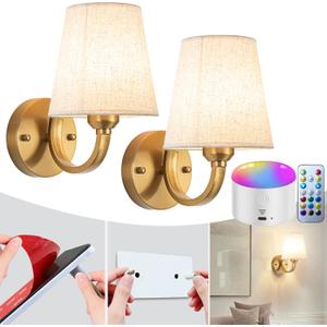 Peel and Stick Wall Sconces, No Drilling Stick On Wall Sconce, Wireless Battery Operated Wall Lights, Adhesive Wall Lamp with 10000mAh Battery Bulb for Bedroom Living Room Decor