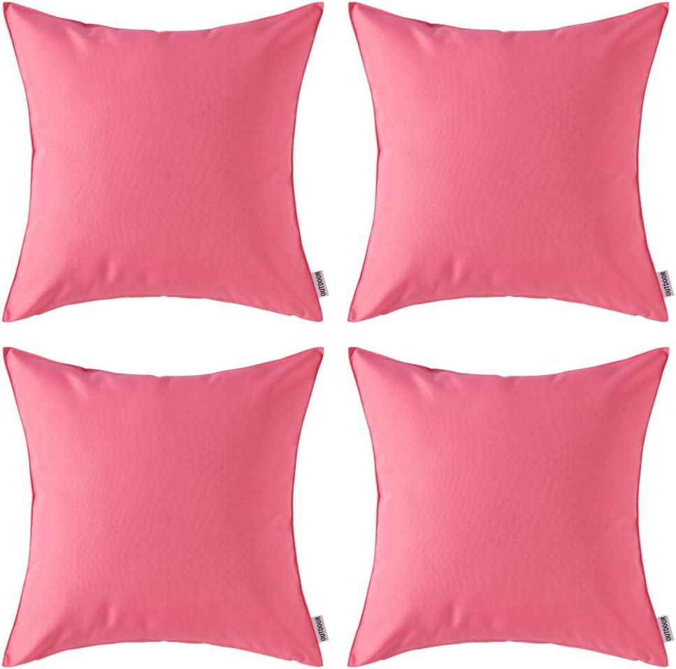 MIULEE Pack of 4 Decorative Outdoor Waterproof Summer Pillow Covers Square Garden Cushion Cases PU Coating Throw Pillow Cover Shell for Patio Tent Park Couch 16x16 Inch Pink