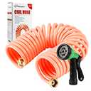 Yereen Garden Hose 25FT EVA Water Hose with 7-Pattern Spray Nozzle,Curly Self Coiling Lightweight Garden Hose,Retractable Drinking Water Safe Garden Coil Hose for Lawn Patio (Pink)