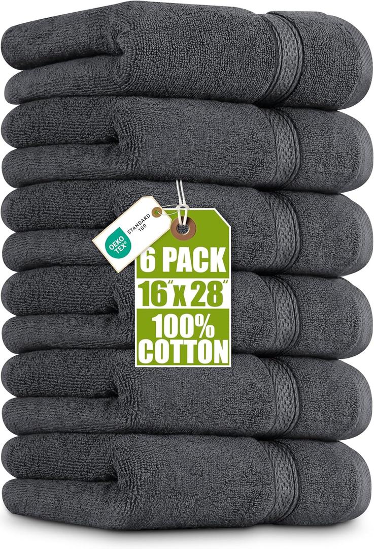 Utopia Towels 6 Pack Premium Hand Towels Set, 16 by 28 inches, 100% Ring Spun Cotton, Ultra Soft and Highly Absorbent 600GSM Towels for Bathroom, Gym, Shower, Hotel, and Spa, Grey