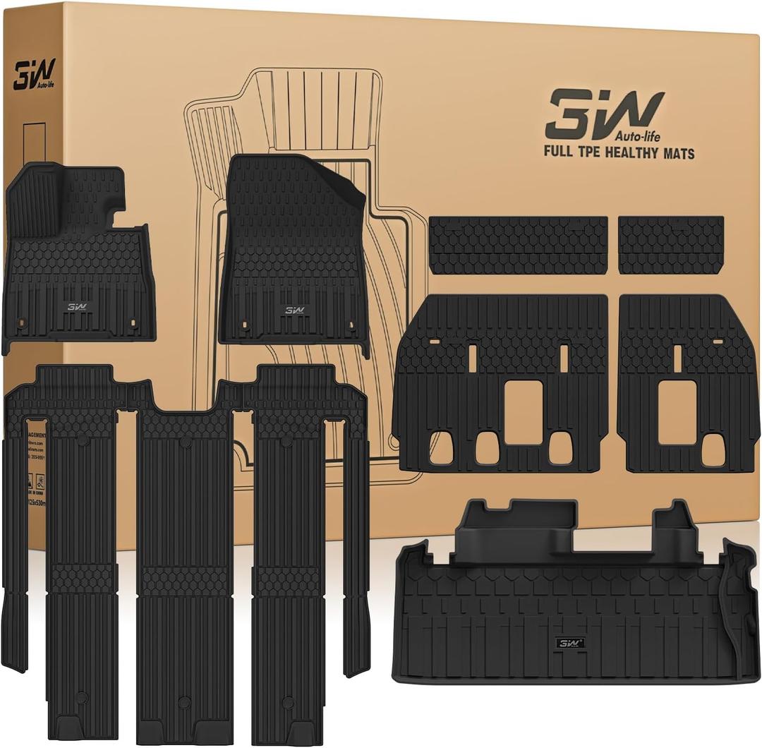 3W Floor Mats & Trunk Mat& Backrest Mats for Toyota Sienna 2021-2026 (Only for 7 Seat), TPE All Weather Custom Fit Floor Liner for Sienna 1st, 2nd and 3rd Row and Cargo Mat, Black