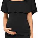Jezero Women's Maternity Dress Off Shoulder Ruffle Sleeveless Bodycon Dress for Baby Shower L