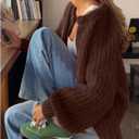 SOLY HUX Women's Chunky Knit Button Up Cardigans Crew Neck Long Sleeve Fall Sweater Outerwear (Coffee Brown)