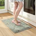 KIMODE Comfort Kitchen Mats for Floor Cushioned Anti Fatigue,Farmhouse Floral Spring Sink Rug Non Slip for Laundry,Memory Foam Padded Standing Desk Carpet for Office,Green 17.3"x32" (Light Green/Beige)
