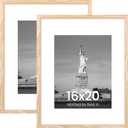 ENJOYBASICS 16x20 Picture Frame, Display Poster 11x14 with Mat or 16 x 20 Without, Wall Gallery Photo Frames, Natural, 2 Pack