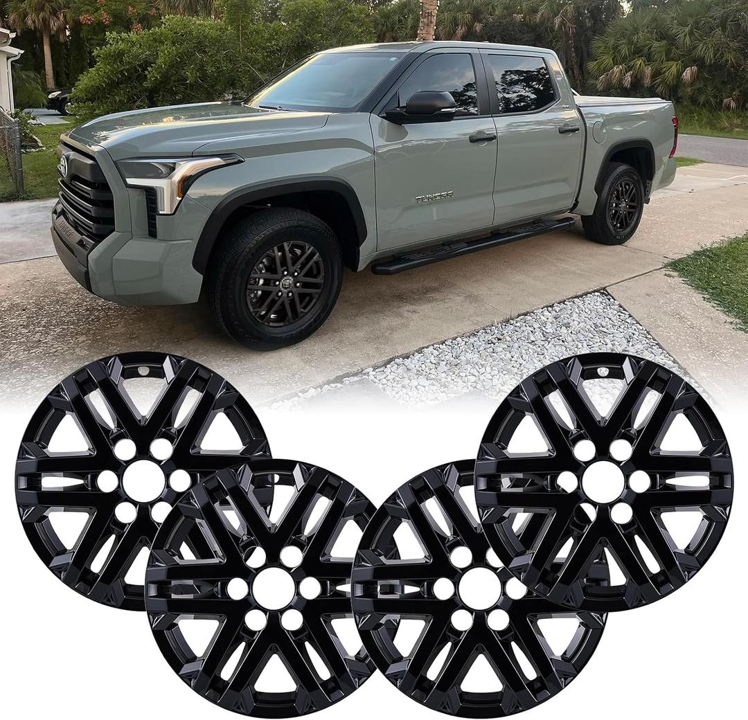 18" Gloss Black Wheel Skins Set for 2022-2026 Toyota Tundra Alloy Wheel & for 2023-2026 Toyota Sequoia, ABS Plastic Cover Hubcap Fits Directly Over OEM Wheel No. 42611-0C280, 42611-0C290