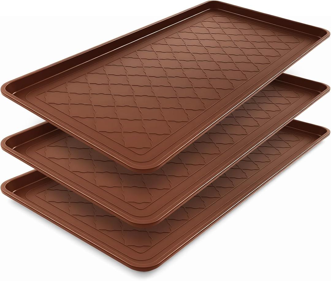 Geelin 3 Pack Extra Large Boot Tray 40"x20" Long Shoe Mats Boot Storage with Raised Edge Waterproof Plastic Wet Shoe Tray for Entryway Floor Indoor Outdoor Mudroom Multi Use(Brown)