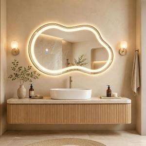 Irregular Led Bathroom Mirror- Gold 20"x36" Single Piece