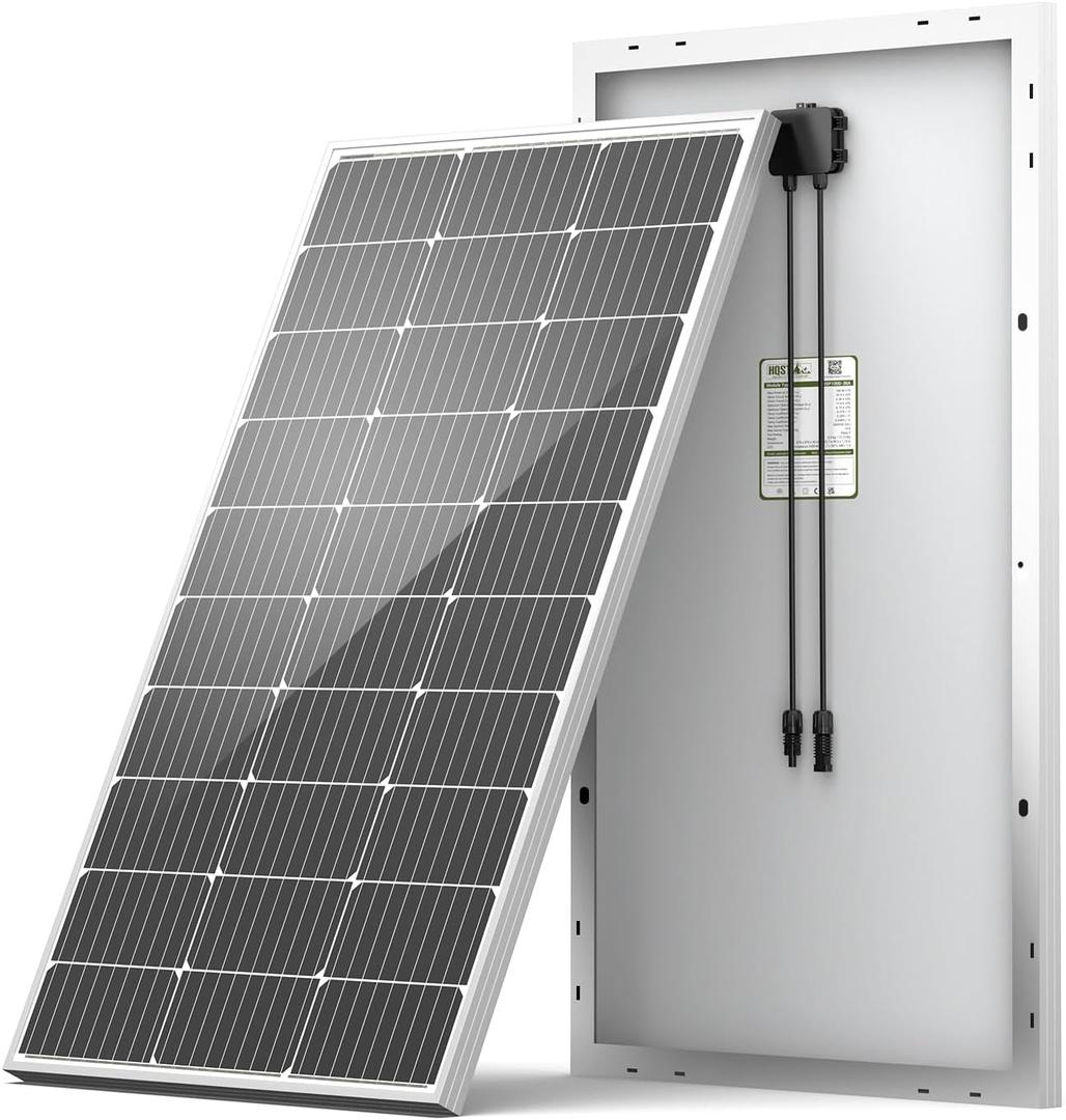 HQST 100 Watt 12V Monocrystalline Solar Panel with Solar Connectors, High Efficiency Module PV Power for Battery Charging Boat, Caravan, RV and Any Other Off Grid Applications