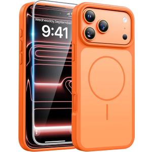FNTCASE for iPhone 17 Pro case Orange: Compatible with Magsafe, Magnetic 17 Pro Phone Cases with Screen Protector, Military Grade Shockproof Protective Dual-Tone Trending Design Cover, 6.3 inch