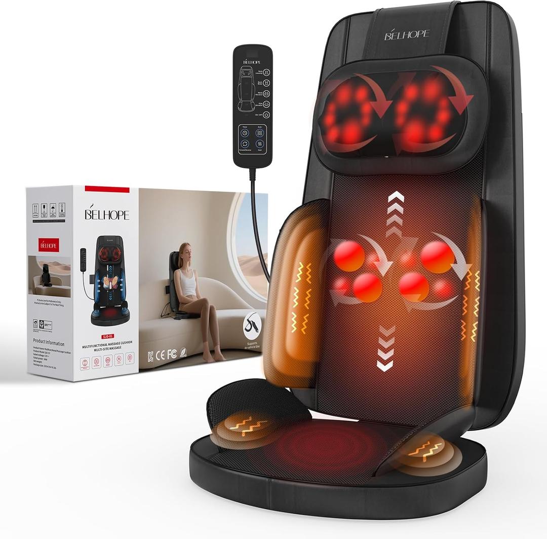 Shiatsu Neck and Back Massager with Heat, 4D Kneading Back Massager for Pain Relief Deep Tissue, Comfortable Back Massage for Chair, Massager for Home Office, Christmas Gifts for Women Men Parents (Black)