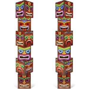 12 Pcs Luau Party Decorations Tiki Totem Pole Decor Column Card Stock 68.8 Inch Height Three Dimensional for Hawaiian Luau Birthday Party Home Outdoor Indoor Tropical Theme Decor (4 Sides)