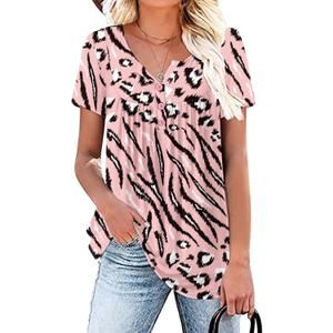 WRRH Women's Summer Short Sleeve Tunic Plus size ladies shirts Floral Blouse Loose Flowy Tops for Leggings M-4XL (Black, M)