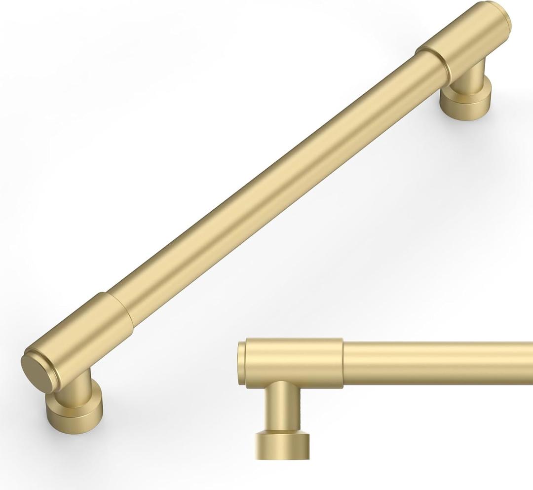 Amerdeco 10 Pack Brushed Gold Cabinet Pulls 6.3 Inch(160mm) Hole Center Drawer Pulls Cabinet Hardware Kitchen Cabinet Handles for Bathroom ZH0075