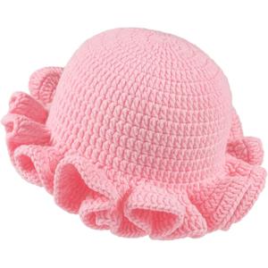 Crochet Bucket Hat Women Trendy Knit Floppy Cap Cute Boho Handmade Beanies Outdoor Boho Travel Fishing Hat (7-7 1/4, Pink)