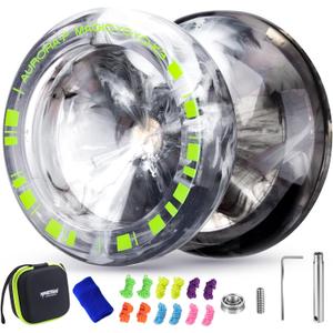 MAGICYOYO K3 Aurora-p Yoyo for Kids 8-12, Responsive Yo-yo for Beginner, Professional Trick Yo Yo with Extra Unresponsive Bearing for Adults, 12 Yoyos Stings, Bearing Removal Tool ,Case (Black White)