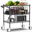 Leteuke 3 Tier Rolling Carts with Wheels, Heavy Duty Rolling Utility Cart,NSF Commercial Grade Metal Cart with Handle&Shelf Liner,Trolley Serving Cart for Kitchen,Restaurant,Plant Display,Black