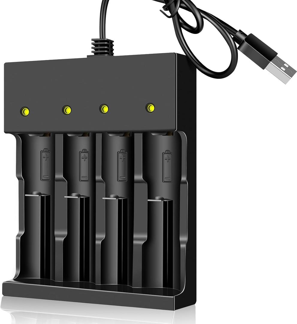 18650 Battery Charger 4 Bay Smart Universal Charger for 3.7V Rechargeable Lithium Li ion Batteries Compatible 18650 26650 21700 10400 14500 16340 16650 18500 Battery Charger (Only USB Charger)