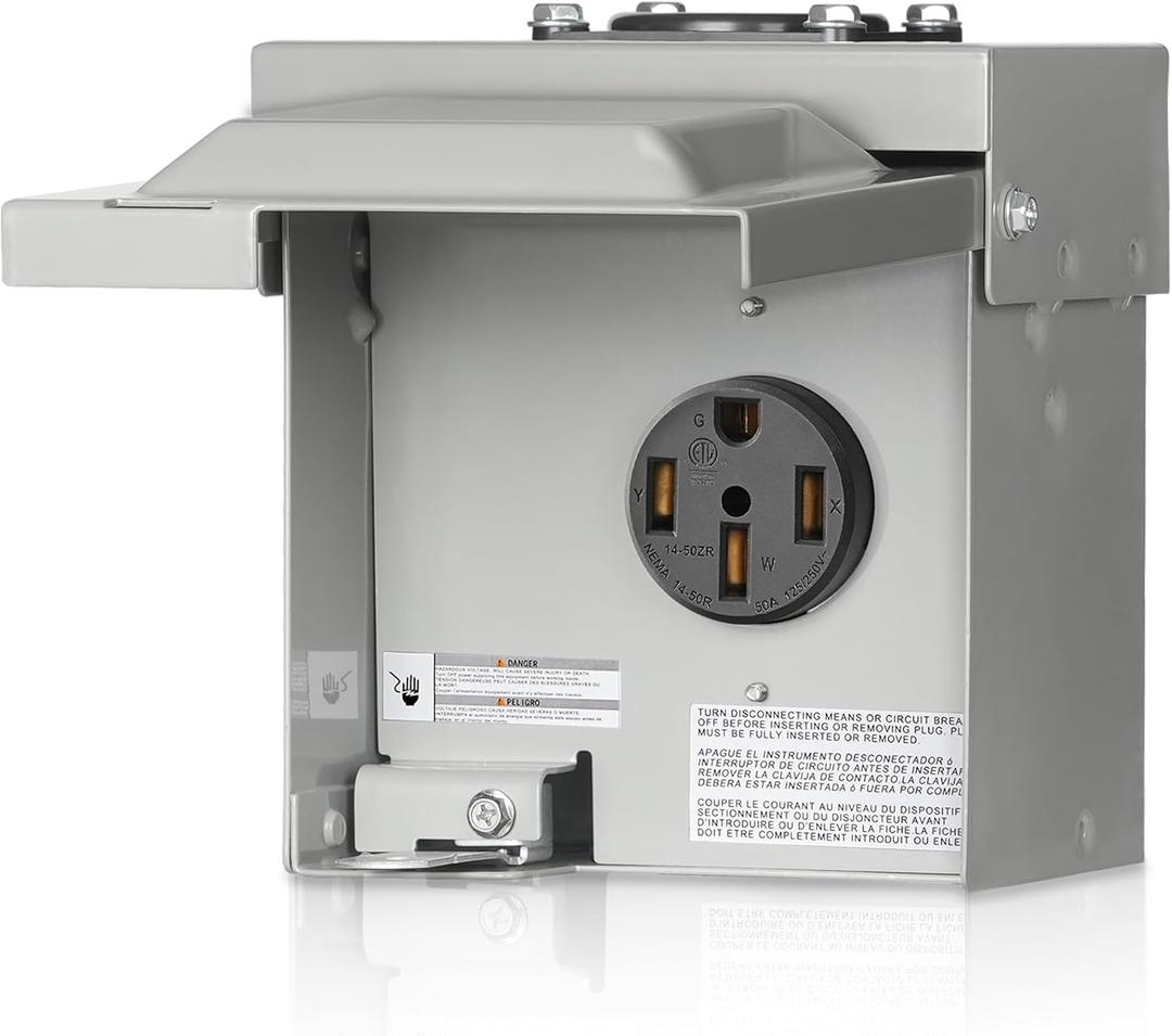 50 Amp RV Power Outlet Box, 125V/250V NEMA 14-50R RV Outlet, Weatherproof Outdoor Electrical Box with Receptacle Panel, Enclosed Lockable Power Box for RV Camper, ETL Listed H01OB06