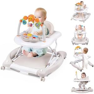 Boyro Baby Baby Walker, 5-in-1 Baby Walkers for Boys and Girls 6-12 Months with Bouncer, Removable Footrest, Feeding Tray & Music, Foldable & Adjustable Activity Walker for 6-18 Months Toddler Infant
