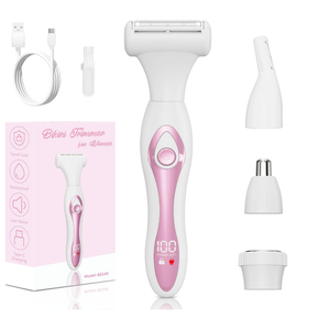 Electric Razors for Women, Painless Bikini Trimmer for Women for Silk Skin, 4-in-1 Wet/Dry Cordless Body Shaver, IPX6 Waterproof Replaceable Facial, Eyebrow, Nose Trimmer, Type-C Fast Charge, Pink