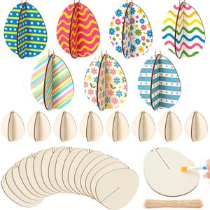 Novabright 48 Pcs DIY 3D Wooden Easter Eggs Ornaments Crafts Unfinished Slices for Painting Spring Easter Egg Cutouts Craft DIY Blank Decorations (Blank)