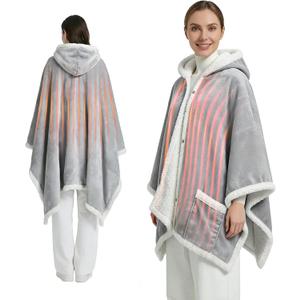 Myiosus Heated Blanket Wearable Shawl, Electric Wrap Poncho Blanket Hoodie with Pockets, Velvet & Sherpa Heating Throw with 6 Heating Levels & 4 Time Settings,Birthday Gifts for Mom, 50 x 64 Inch,Grey