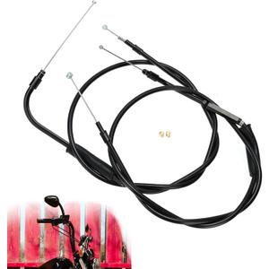 41.3" Black Vinyl Stainless Steel Braided Extended Throttle and Idle Cable Kit for 2007-2010 Harley Some Softail Models, 2000-2006 Some Touring Models 12" Handlebar