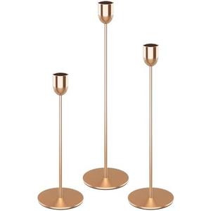 ChefBee Gold Tall Candle Candlestick Holder, 3PCS Taper Pillar Candle Sticks Stand Holders Decor, Centerpiece Dining Table Wedding Festive Fireplace Mantle Vintage Room Decorations, Housewarming Gift