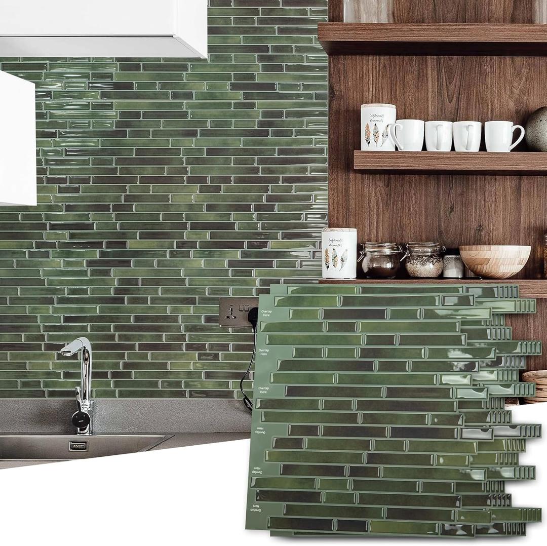 Art3d 10-Sheet Peel and Stick Backsplash Tile for Kitchen - 1212 Stick on Wall Tile for Kitchen Bathroom Countertop Living Room, Green