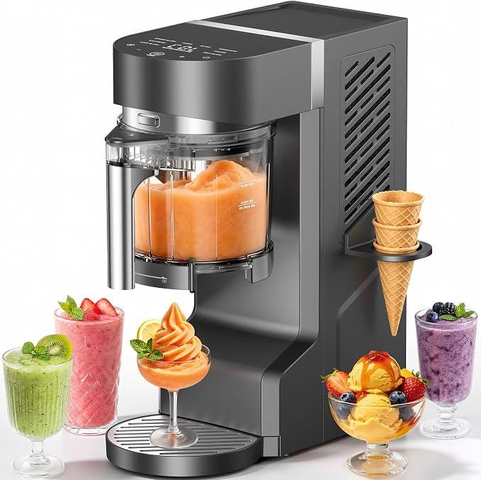 Slushie Machine, Ice Cream Maker, Slushy Machine for Home and Families, No ice needed with Rapid Chill & Temperature Control, Multi-function for Margarita, Frapp, Easy to Clean, Black