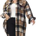URBEST Women's Oversized Plaid Shacket | Soft Brushed Fabric | Casual Layering Top, Knee Length/Plus Size/Cropped