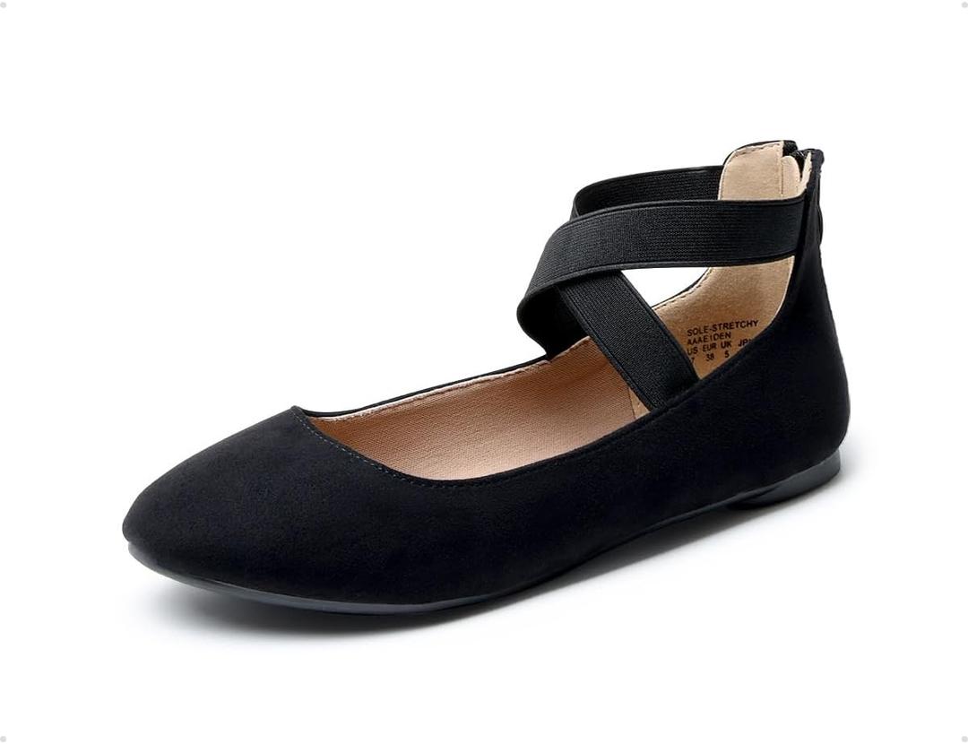 DREAM PAIRS Women's Comfortable Fashion Elastic Ankle Straps Flats Shoes (10, Black)